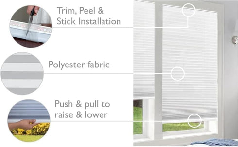 No Tools Easy Lift Trim-at-Home Cordless Cellular Blackout Fabric Shade by Redi Shade - White, 30" W x 64" L