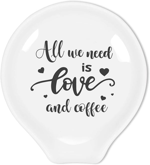 Littlefa Funny Coffee Quote Black Sign - All We Need is Love And Coffee Ceramic Coffee Spoon Holder - Coffee Station