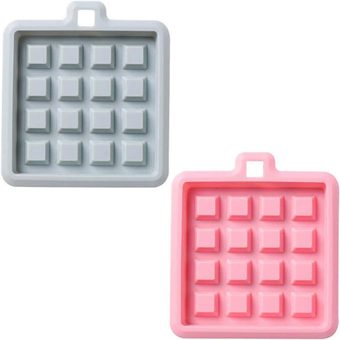 2-Pack Silicone Waffle Mold, Muffin Pans, Waffle Maker Baking Tray, Blue & Pink (Square: 3.3x3.3x0.4 inch)