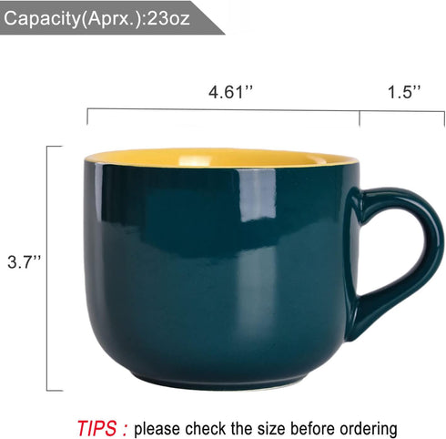 WHJY Simple Ceramic Soup Mugs with Lid, 22 oz Soup Cups with Handle, Microwave Oatmeal Bowl Coffee Mug with Lid and Handle for Milk, Tea, Fruit, Ice Cream Cereal Coffee - Dark Green by WHJY