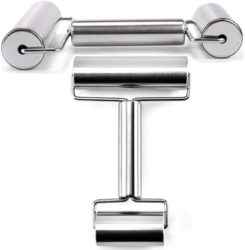 Rolling Pin Double Roller, Stainless Steel Pastry and Pizza Baker Roller, Ideal for Baking Dough, Pizza, Cookies