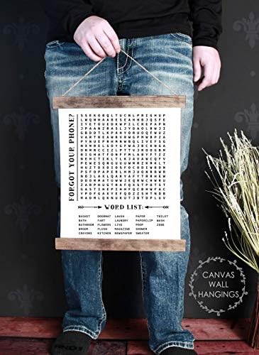Wood & Canvas Wall Hanging Bathroom Word Search, Forgot Phone Wall Art 12x14.5-Inch