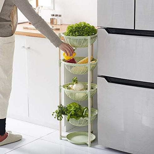 Multifunctional Plastic Storage Basket - Floor Tripod Kitchen Vegetable and Fruit Storage Rack Drain Rack (Green, 4