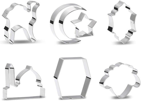 Aprildecember Ramadan and Eid Cookie Cutter Set of 7 - Includes Mosque, Lantern, Moon, Star, Kaba, Sheep Head, Camel