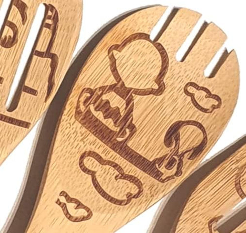 Bejky 6-Pcs Wooden Bamboo Spoons Set, Organic Cooking Utensils with 3D Engraved Patterns, Cookware Gifts