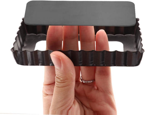 Mini Tart Pan Set of 6, Rectangular Non-Stick 4 Inch Quiche Pan, Loose Removable Bottom for Pies, Desserts