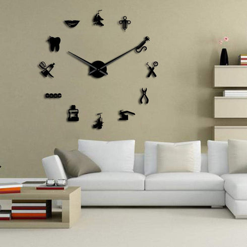 The Geeky Days Dentist Sign - Giant DIY Large Wall Clock with Mirror Effect Dental Clock Wall Art Home Decor