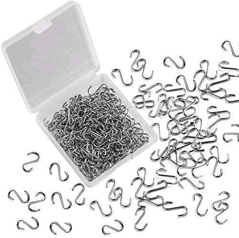 FEBSNOW 250pcs 0.55 Inch Mini S Hooks - Ornament Connectors for DIY Crafts with Storage Box