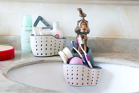 Kitchen Sink Caddy Sponge Holder, Hang Basket for Scrubber Dish Brush, Light Blue Kitchen Accessories Organizer