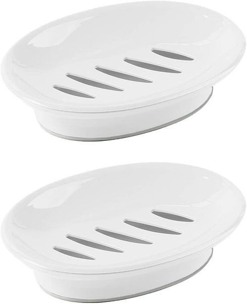 WYOK 2-Pack Soap Dish with Drain, Plastic Sponge Holder, Easy Cleaning Soap Saver Tray for Bathroom