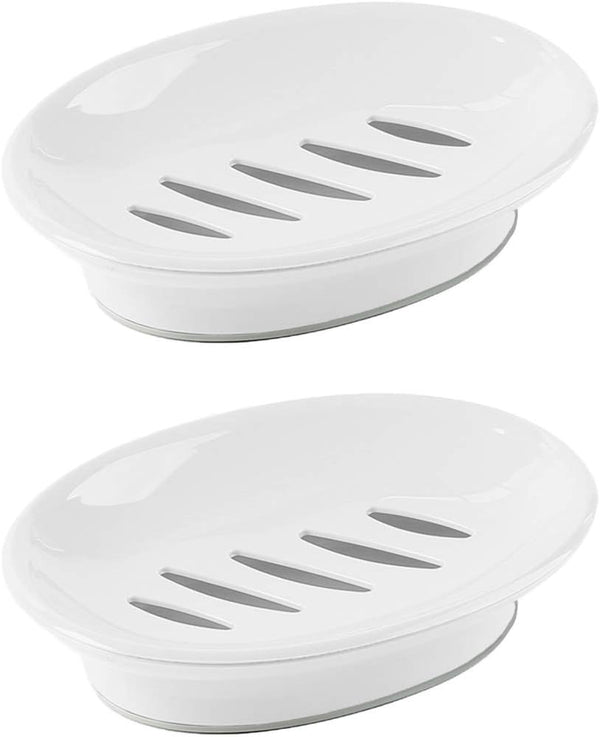 WYOK 2-Pack Soap Dish with Drain, Plastic Sponge Holder, Easy Cleaning Soap Saver Tray for Bathroom