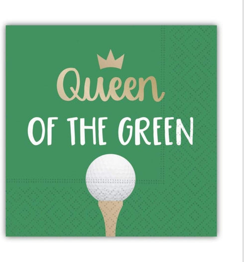 Queen of the Green Golf Themed Funny Cocktail Napkins - 5x5 Inch, 16 Count Beverage Napkins