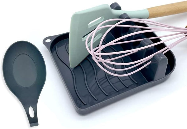 2 Pack Multiple Utensil Spoon Rest with Drip Pad, Non-Slip Heat Resistant Kitchen Spoon Holder for Cooking Accessories