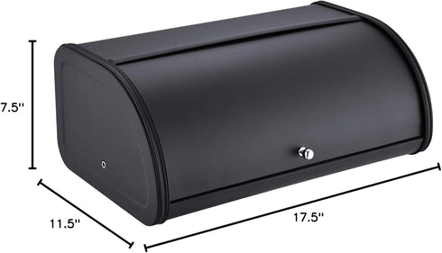 HILFA Stainless Steel Bread Box with Roll Up Lid, 17.5X11.5X7.5 inch Matte Black Kitchen Storage