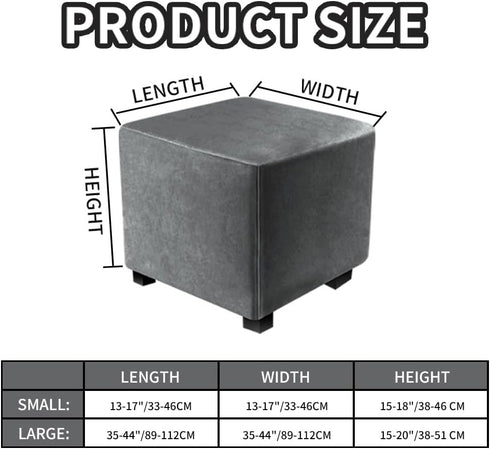DUJUIKE Square Ottoman Covers Protector, Stretch Comfortable Velvet, Elastic Bottom, Grey (Size S: 13-18"/15-18")