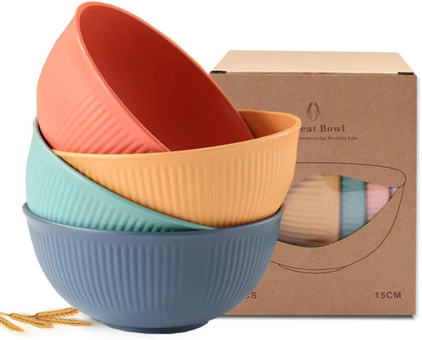 4 Pack Unbreakable 24 oz Cereal Bowls - Reusable Wheat Straw Fiber Lightweight, Dishwasher & Microwave Safe