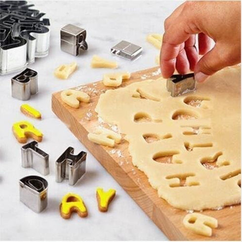 Mini Alphabet Number Cookie Cutters, 37 Pieces Stainless Steel Letter Mold Tools for Fondant, Cake, and Dough