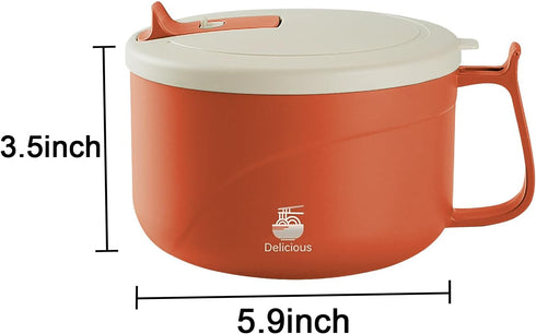 Microwave Ramen Bowl with Handles, 304 Stainless Steel Liner, Microwavable Soup Mug with Lid, 42 oz, Orange