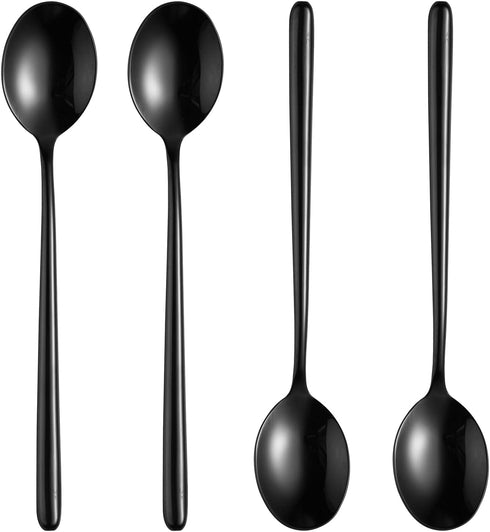 Steel Black Soup Spoon, Long Handled Great Circle Spoons, 4 Pieces, 8.7x1.6 Inches