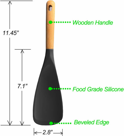 VOVOLY 11.4'' Black Silicone Cooking Spoon for Nonstick Cookware, Mixing, Scooping, and Scraping