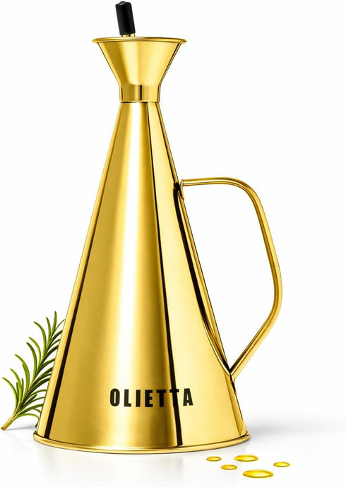 Olietta Olive Oil Dispenser Bottle Gold Stainless Steel Non Drip Leak Proof