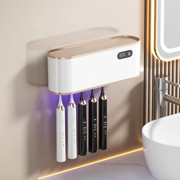 AFQLED UV Toothbrush Sanitizer Holder for 4 | Wall Mounted Toothbrush Holder for