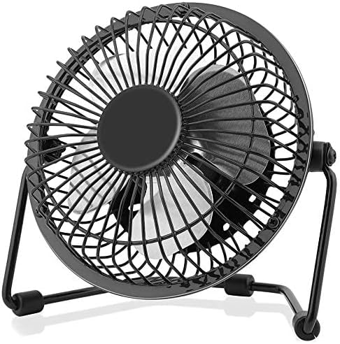 xasla 4 Inch Small USB Desk Fan, Mini Quiet Fan with Metal Construction & Strong Airflow & 360°Adjustable Tilt Angle, Personal Cooling Fan for Desktop Office (Black)… by xasla