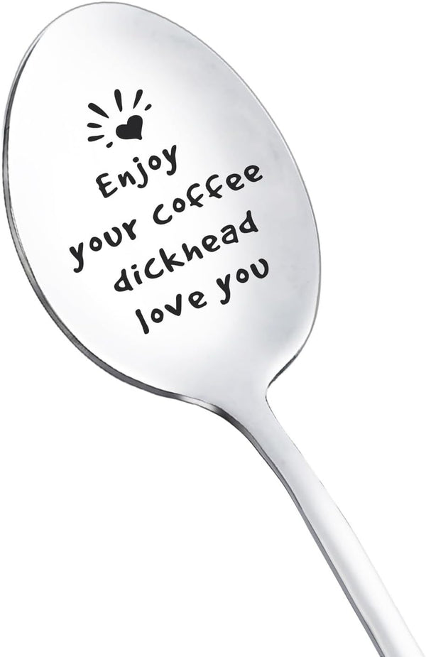 Anniversary & Valentine's Day Gifts for Husband & Wife - Enjoy Your Coffee Dickhead Spoon Gift