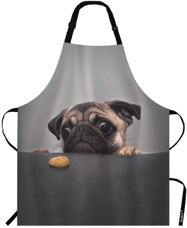 Beabes Pug Puppies Series Kitchen Apron Bib Apron for Chef, Restaurant, Home Cleaning