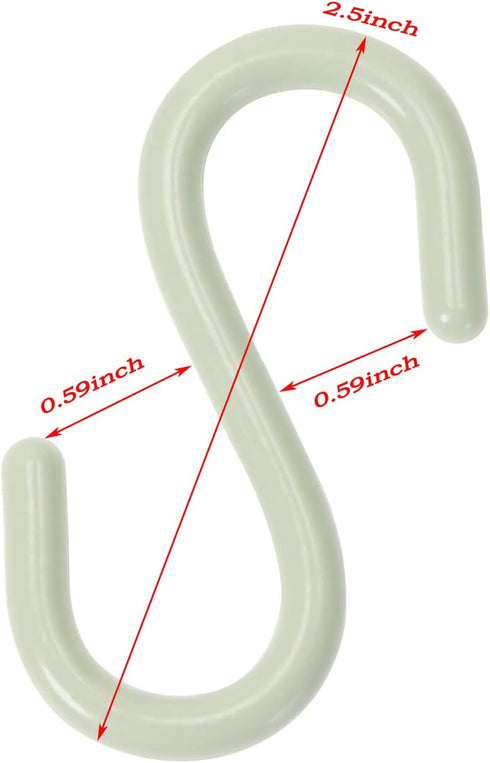 Mini Skater 2.5" S Shape Hooks - 10Pcs Light Green Plastic, Heavy Duty, Rust Resistant for Kitchen, Bathroom, Storage