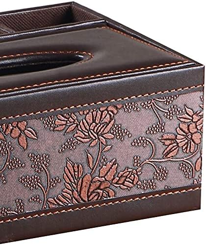 Leather Tissue Box Cover, Rectangular and Multifunction Remote Control Caddy, Desk Organizer Storage for Office and