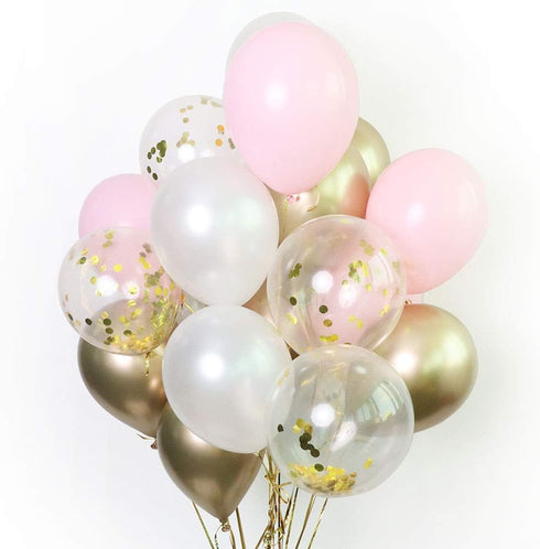 Pink Latex Balloons, 12" Mix Clear Confetti Balloons for Baby Shower Party Decorations (Pack of 40)