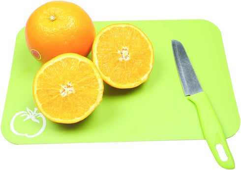 Small Flexible Plastic Cutting Board Mats, Set of 4 with Food Icons, Gripped Back, Dishwasher Safe
