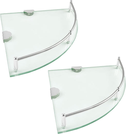 Boocalny 2 Pack Glass Corner Shelf, Corner Shower Shelf with Stainless Steel Rails,