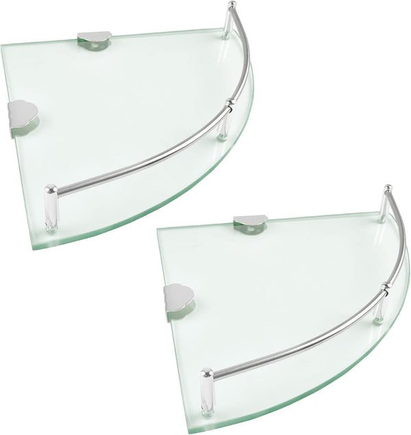 Boocalny 2 Pack Glass Corner Shelf, Corner Shower Shelf with Stainless Steel Rails,