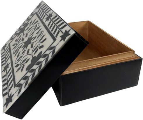 collectiblesBuy Handmade Rectangular Keepsake Wooden Storage Box, Classic White Base Floral Design Jewelry Organizer