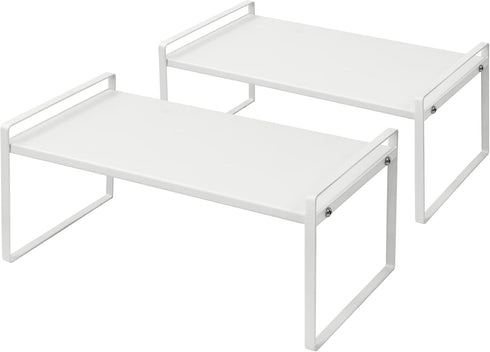 Nxconsu 2Pack Cabinet Shelves, Stackable Shelf Organizer Rack for Kitchen Pantry, Heavy Duty Metal Nonslip (White)