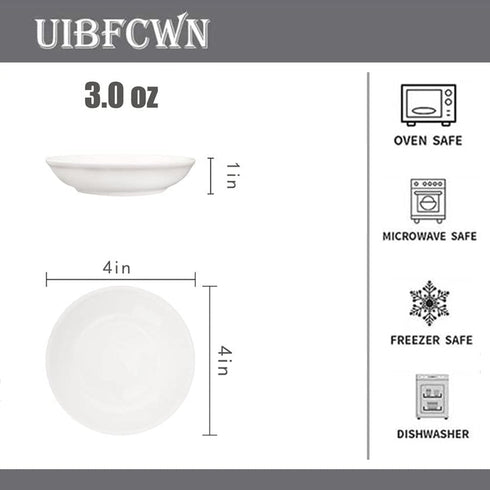 UIBFCWN 3 Oz Ceramic Dipping Bowls, Soy Sauce Dish & Bowl, Small Dipping Sauce Bowls, Flat Cat Dish, Mini Appetizer Plates for Side Dishes, Condiment,BBQ and Party Dinner -4 Inch-Set of 4 by UIBFCWN