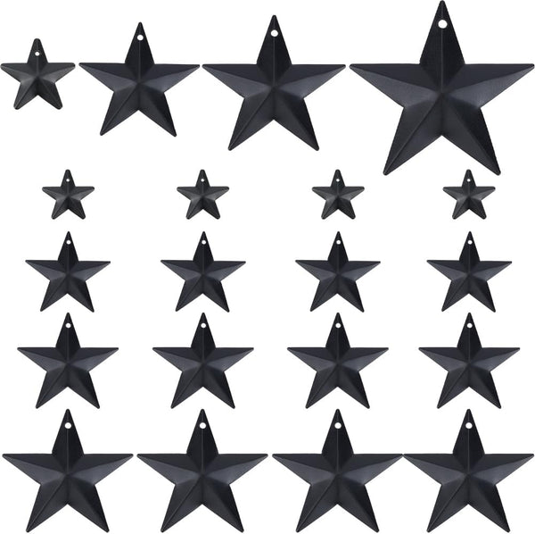 GORGECRAFT 32PCS Metal Star Decor, 1/1.6/1.9/2.4 Inch Vintage Wall Arts Hanging Decors for Crafts, Black