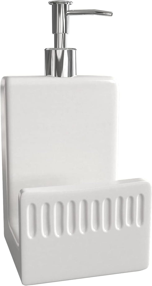 Soap Dispenser with Sponge Holder, Ceramic Dish Soap Dispenser for Kitchen Sink,