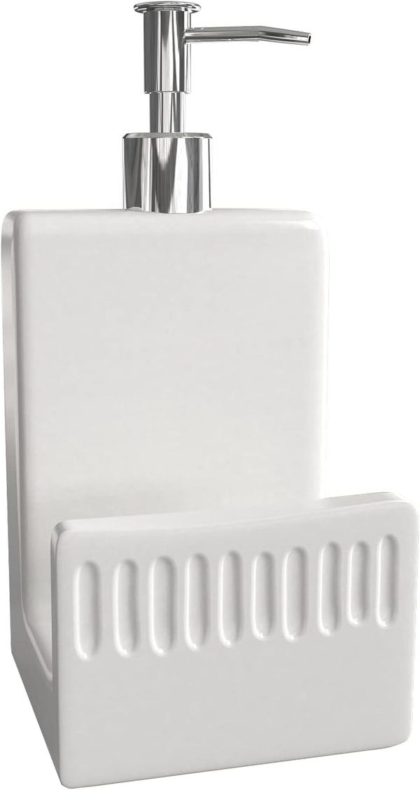 Soap Dispenser with Sponge Holder, Ceramic Dish Soap Dispenser for Kitchen Sink,