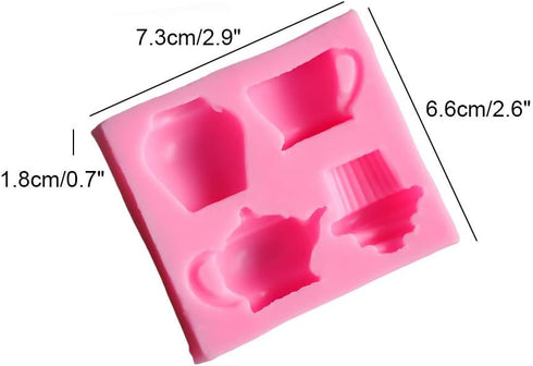 Teapot Cup Cupcake Shape Silicone Mold for Afternoon Tea, Sugar Chocolate Candy Fondant Cake Decoration Tool