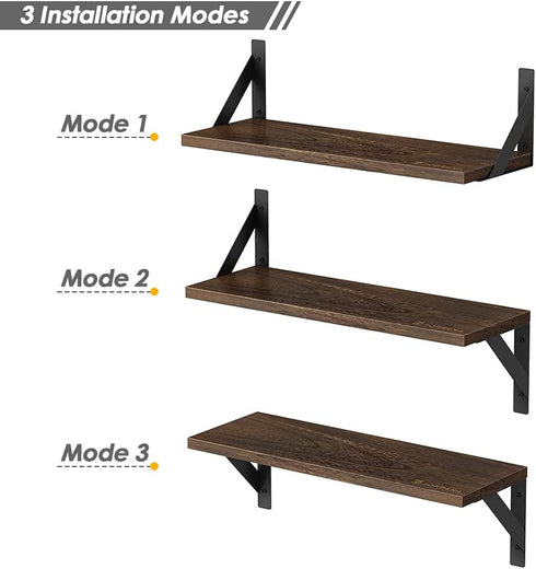 Set 3, 17 Inch Forbena Rustic Floating Book Shelves for Wall of Wood Wall Bookshelf for Bedroom, Wooden Wall Mounted