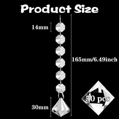 KESOCORAY 50 Pack Hanging Crystals - Clear Acrylic Prisms Pendant Ornaments for Christmas Tree, Centerpieces