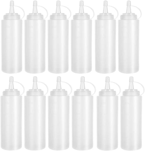 12 Pack 8 oz Plastic Squeeze Bottles Multipurpose Squirt Bottles for Ketchup,Condiments,BBQ