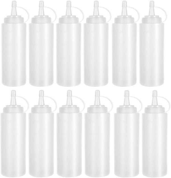 12 Pack 8 oz Plastic Squeeze Bottles Multipurpose Squirt Bottles for Ketchup,Condiments,BBQ