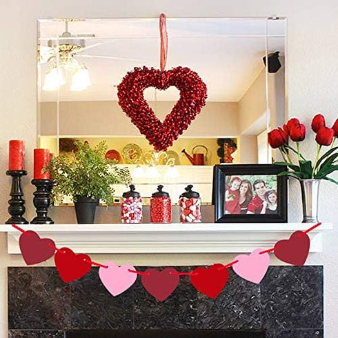 4 Pack Felt Heart Garland Banner - No DIY Valentines Day Decorations for Anniversary, Engagement, Wedding Party