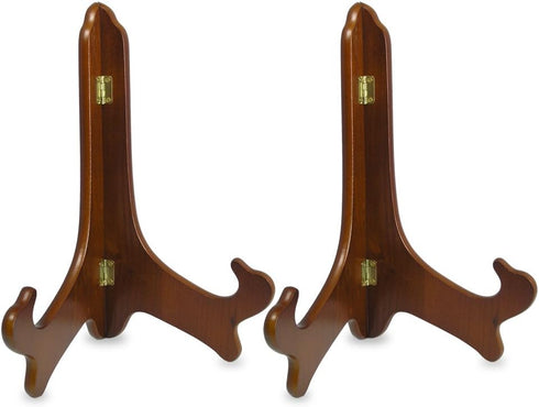 BANBERRY DESIGNS Walnut Wooden Easels, Premium Quality Folding Display Stand 11" H, Set of 2 for Large Plates, Plaques,