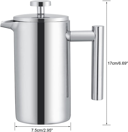 Acouto 350ml Double Wall Stainless Steel Coffee Maker, French Press Tea Pot with Filter
