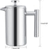 Acouto 350ml Double Wall Stainless Steel Coffee Maker, French Press Tea Pot with Filter